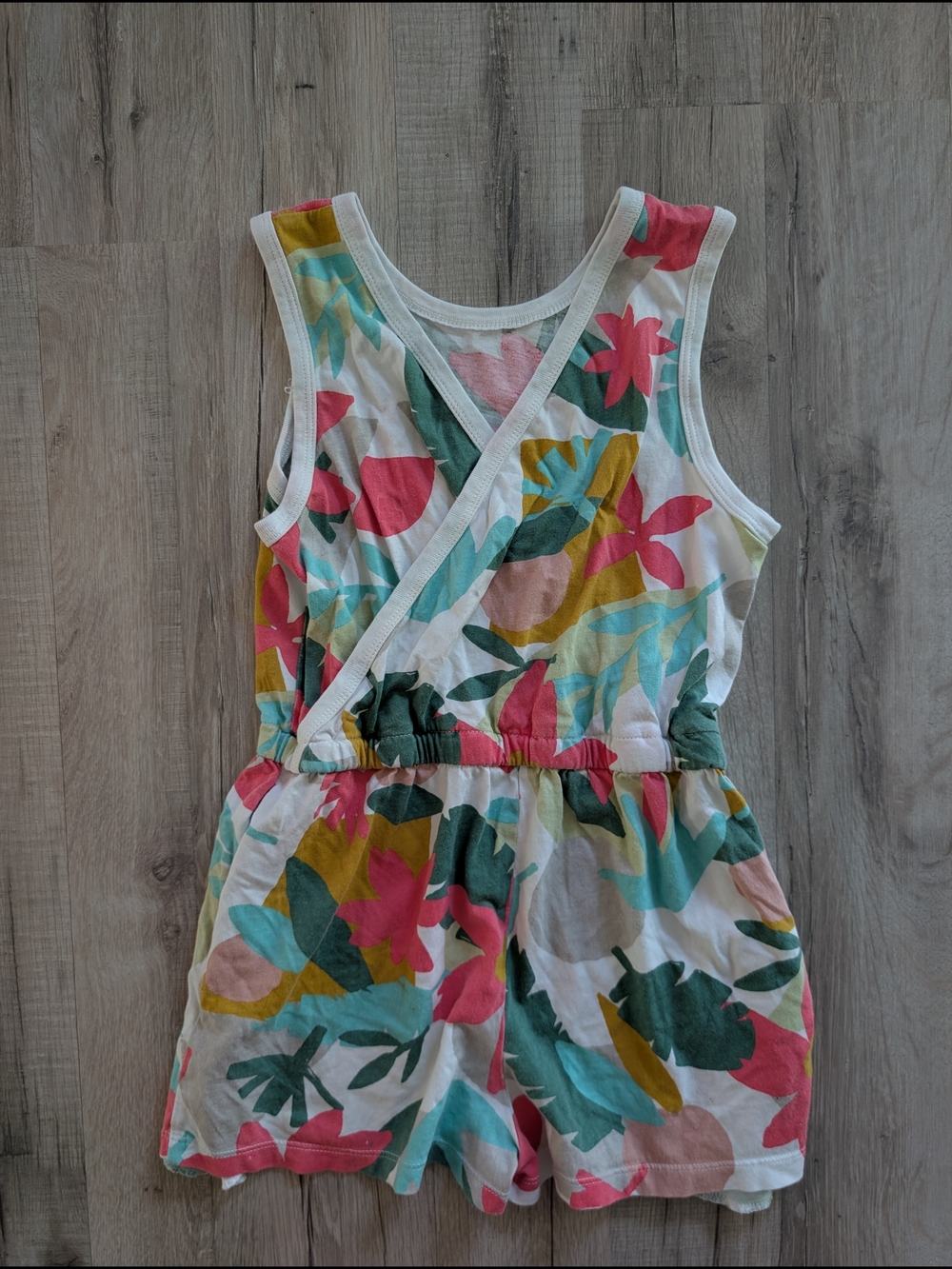 Tea Collection White Floral Print Reversible Romper, 8Y (V9)